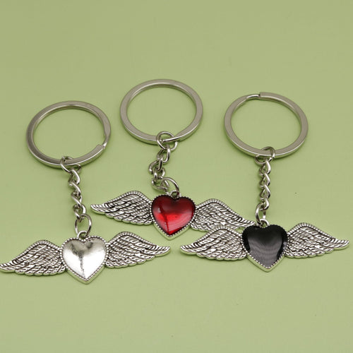 Zinc Alloy Heart Wings Keychain Romantic Bag Charm