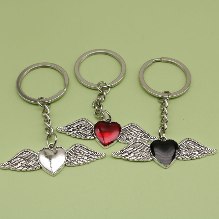 Zinc Alloy Heart Wings Keychain Romantic Bag Charm