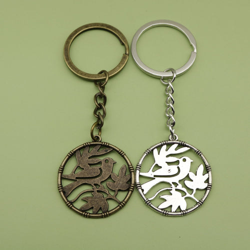 Metal Circle Flower Bird Keychain Bag Charm