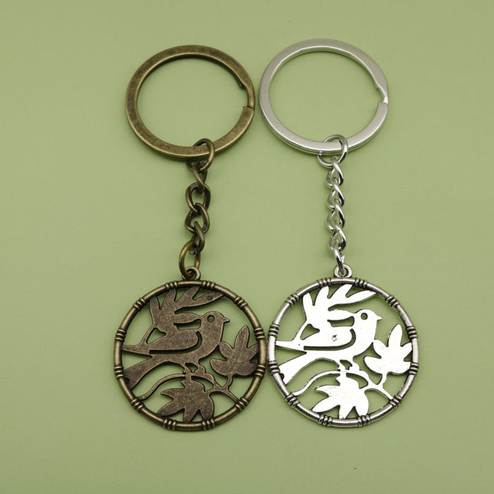 Metal Circle Flower Bird Keychain Bag Charm