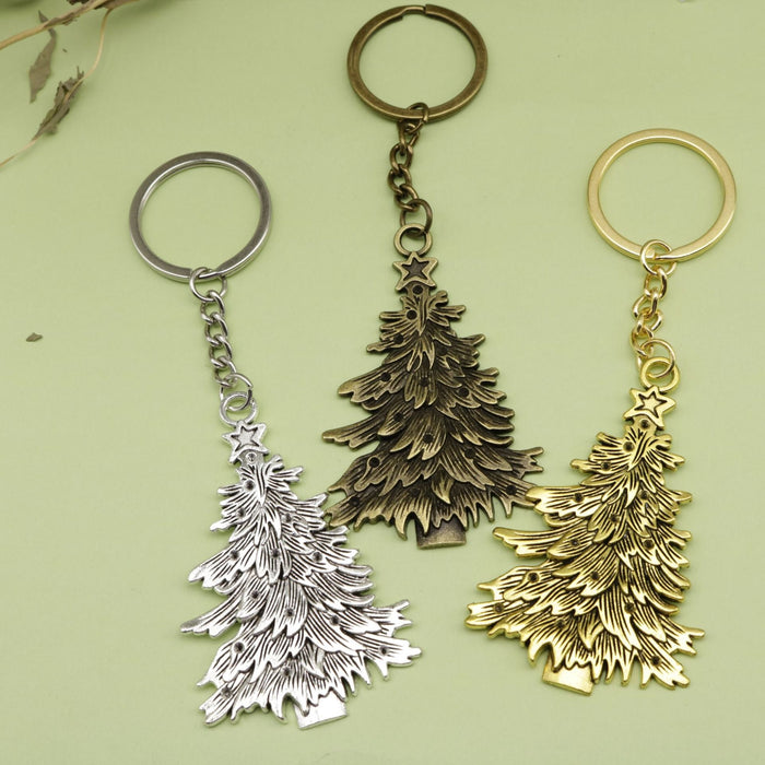 Zinc Alloy Minimalist Christmas Tree Keychain Holiday Gift Key Ring