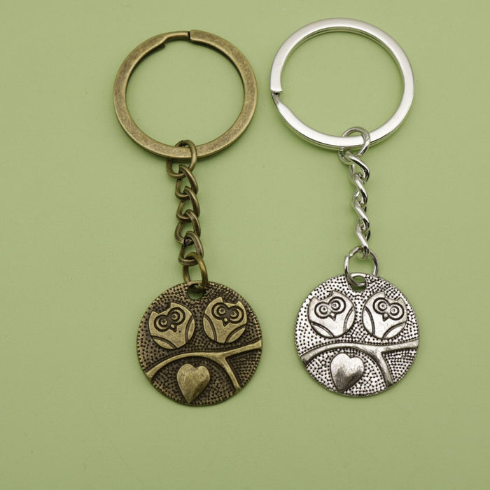 Metal Round Owl Keychain Bag Charm Key Ring Gift