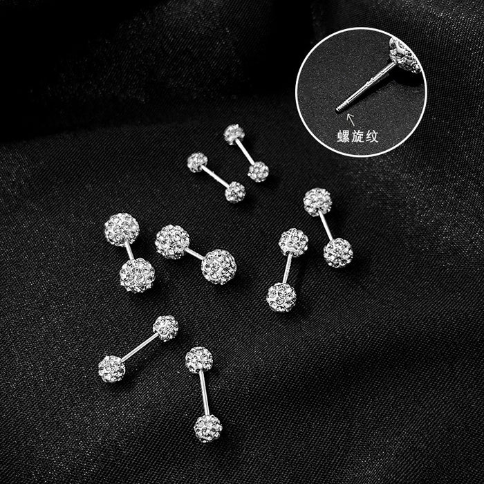 Elegant Mini Dumbbell Rhinestone Pave Screw Stud Cartilage Ear Bone Pin Luxury Alloy Earrings