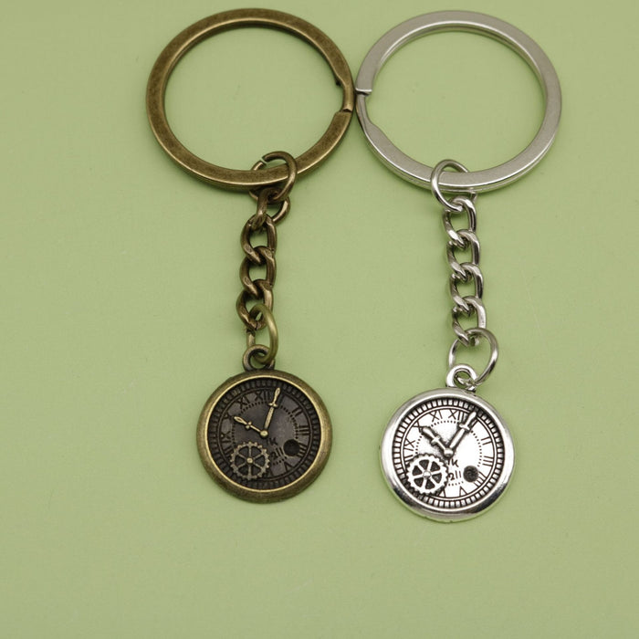Zinc Alloy Simple Clock Keychain Vintage Key Ring Gift