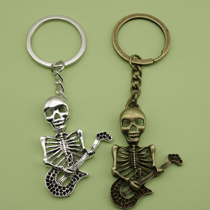 Zinc Alloy Guitar Skull Keychain Bag Charm Gift
