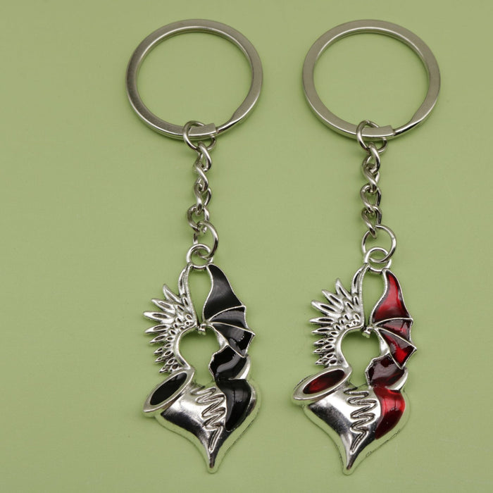 Zinc Alloy Heart Wings Keychain Bag Charm Gift – Black