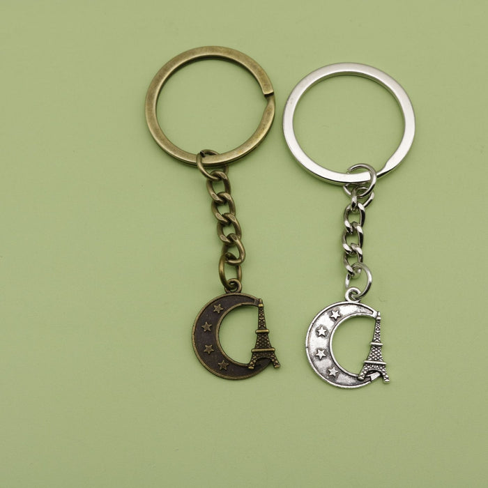Metal Moon And Eiffel Tower Keychain For Bag Charm Gift