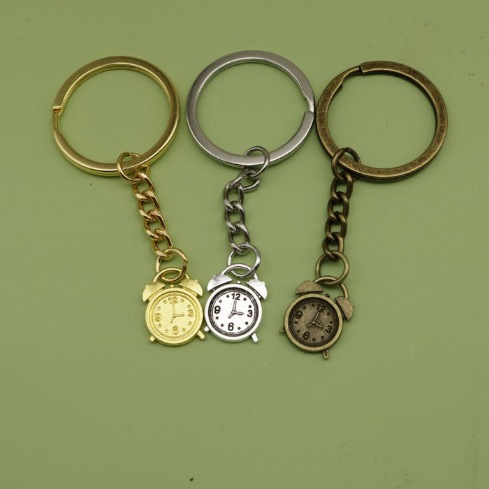 Metal Minimalist Alarm Clock Keychain Decorative Key Ring Gift