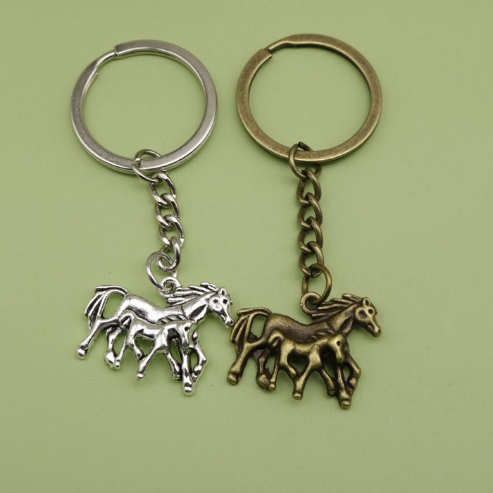 Zinc Alloy Mother And Foal Horse Keychain Bag Charm Gift