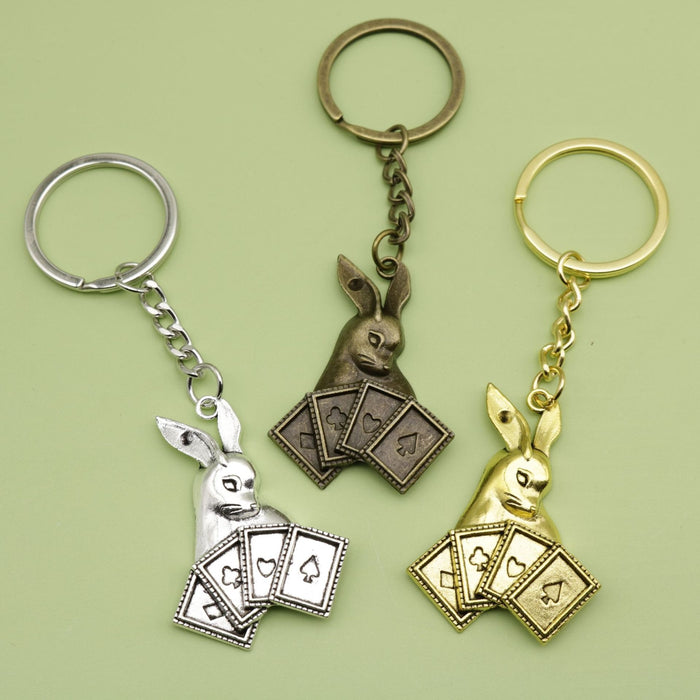 Metal Poker Rabbit Keychain Creative Bag Charm Gift