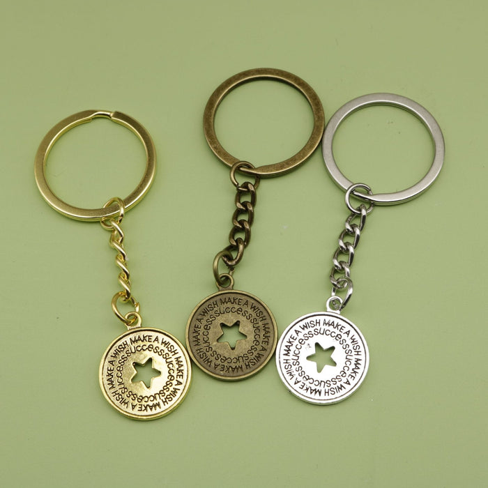 Zinc Alloy Round Letter Star Keychain Key Ring Gift