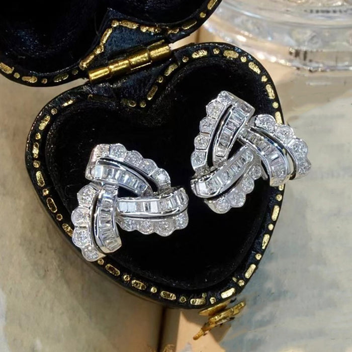 European American Geometric Zircon Stud Earrings For Women, Sparkling Princess Style Ear Jewelry