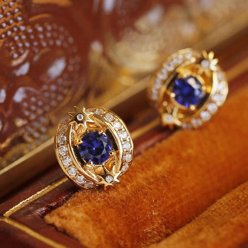 Light Luxury Geometric Stud Earrings For Women, Blue Evil Eye Micro Paved Zircon Ear Jewelry