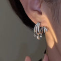 Sparkling Micro Paved Zircon Line Stud Earrings With Quadrilateral Geometric Pendant view 2