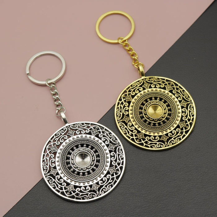 Metal Mandala Disc Keychain Boho Bag Charm Gift