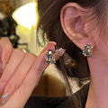 Light Luxury Zinc Alloy Square Pearl Stud Earrings With Rhinestone Halo For Commuter Style view 2