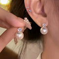 Light Luxury Zinc Alloy Square Pearl Stud Earrings With Rhinestone Halo For Commuter Style view 4