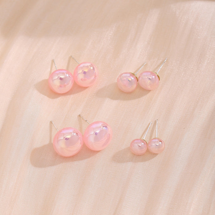 Elegant Pink Bun Pearl Stud Earrings Sweet Minimal Silver Pin Small Fresh Style Fashion Earrings
