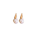 18K Thick Gold Plated Silver Post Irregular French Baroque Faux Pearl Drop Earrings For Women view 5