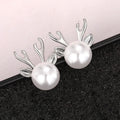 Cute Faux Pearl Antler Stud Earrings For Women, Fashion Christmas Jewelry Accessory Gift view 3