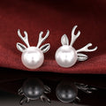 Cute Faux Pearl Antler Stud Earrings For Women, Fashion Christmas Jewelry Accessory Gift view 1