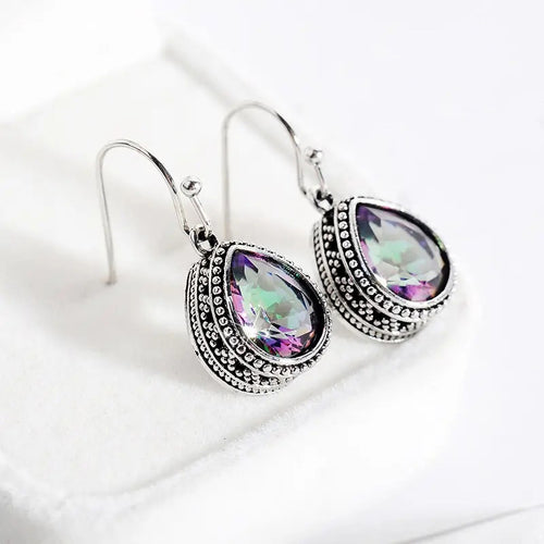 Bohemian Alloy Drop Earrings For Women With Colorful Inlaid Glass, Vintage Fashion Jewelry