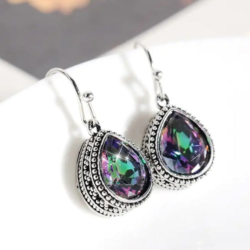 Bohemian Alloy Drop Earrings For Women With Colorful Inlaid Glass, Vintage Fashion Jewelry