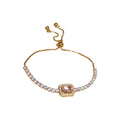Luxury Copper Zircon Square Stone Adjustable Bangle For Women Minimalist Geometric Jewelry view 5