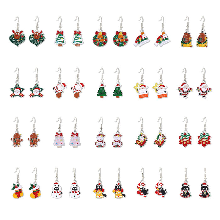 European American Enamel Christmas Tree Wreath Bell Gingerbread Man Cute Drop Oil Earrings