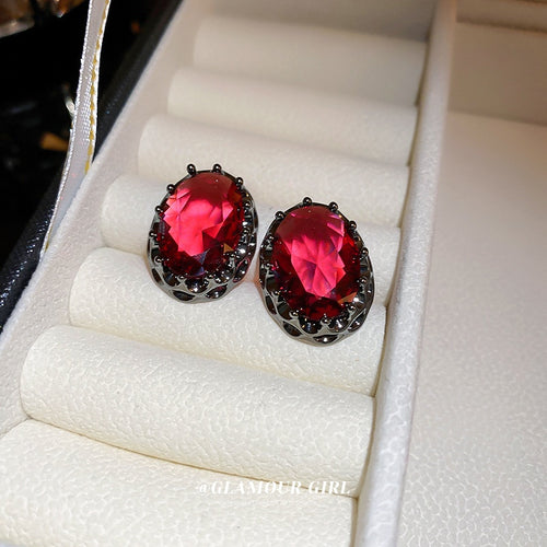 Vintage Copper Oval Stud Earrings With Silver Pins Light Luxury Geometric Earrings For Women