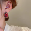 Vintage Copper Oval Stud Earrings With Silver Pins Light Luxury Geometric Earrings For Women view 3