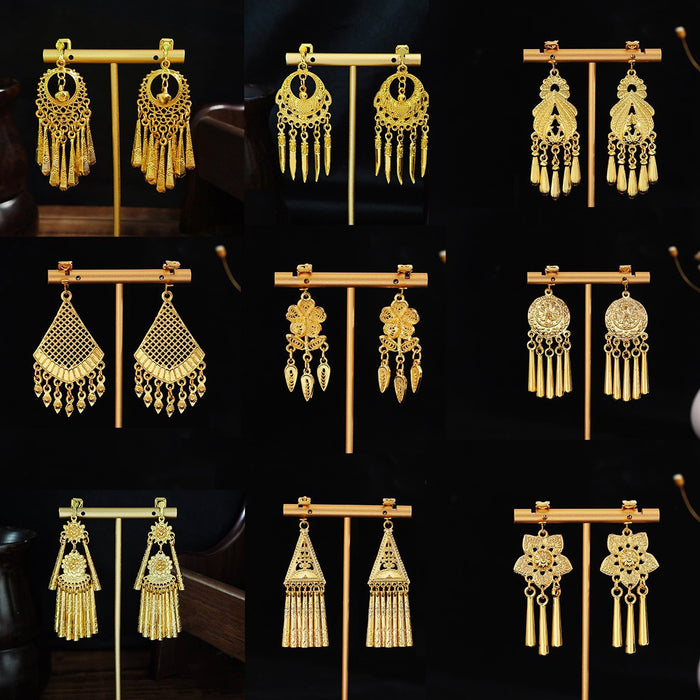 Long Waterdrop Leaf Tassel Bell Clip On Earrings Vintage Ethnic Style No Piercing Jewelry
