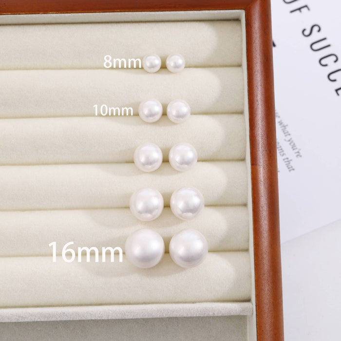 Elegant Vintage Round Pearl Studs For Women Korean Minimal Luxury Silver Pin Statement Earrings
