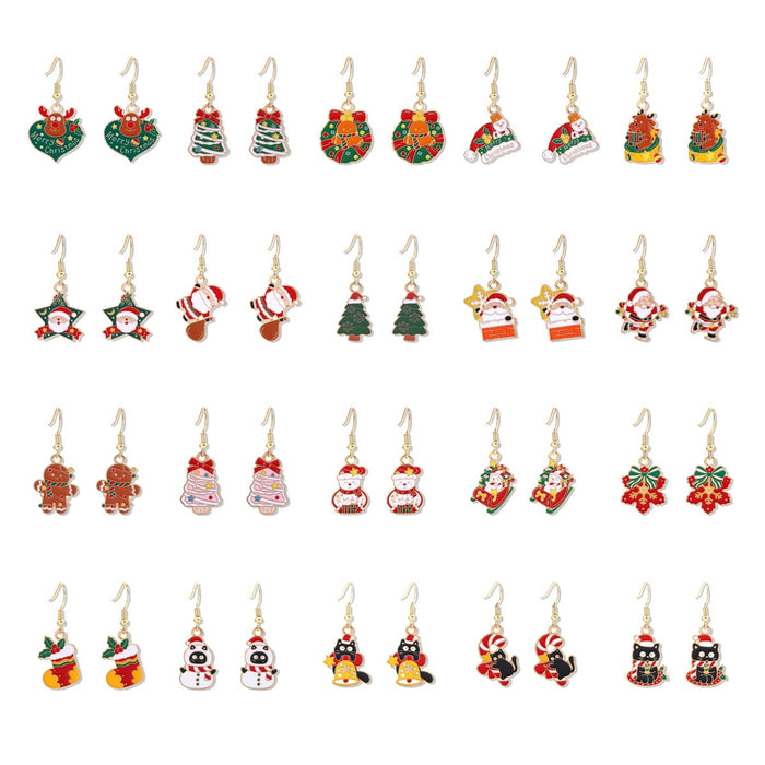Cartoon Enamel Santa Claus Reindeer Gingerbread Man Christmas Holiday Drop Earrings