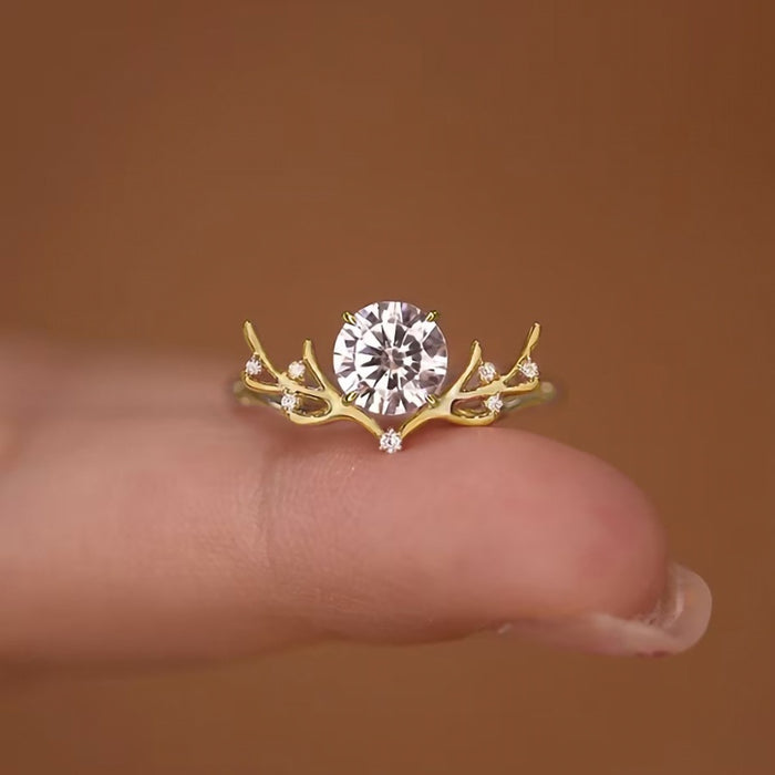 Delicate Antler Zircon Inlaid Ring For Women Christmas Trendy Light Luxury Fashion Jewelry