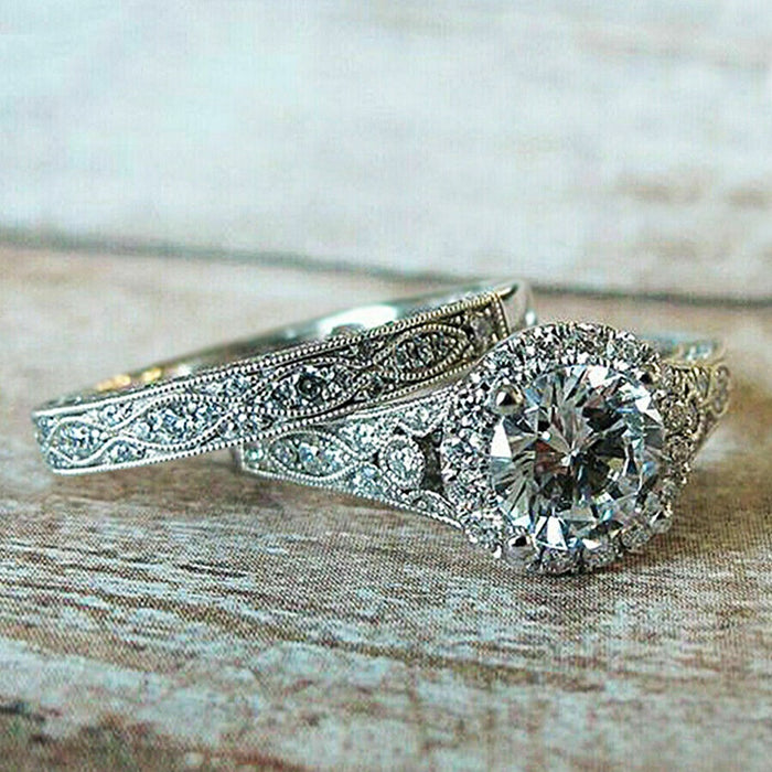 Geometric Simulated Diamond Ring For Women, Light Luxury Designer Couple Wedding Finger Ring