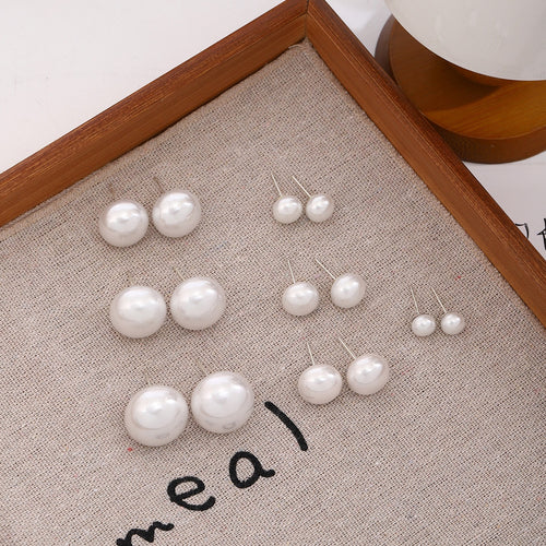 Elegant French Style Faux Pearl Studs, Minimalist Luxury Silver Needle Round Bead Women's Earrings