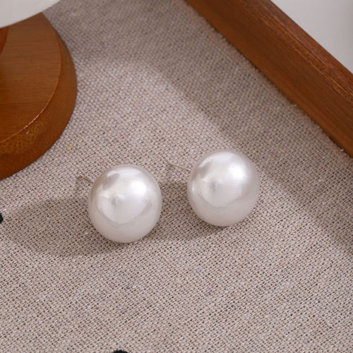 Elegant French Style Faux Pearl Studs, Minimalist Luxury Silver Needle Round Bead Women's Earrings