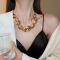 Statement Glossy Wrinkle Oval Iron Earrings And Collarbone Necklace Jewelry Set For Women view 4