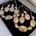 Statement Glossy Wrinkle Oval Iron Earrings And Collarbone Necklace Jewelry Set For Women view 1