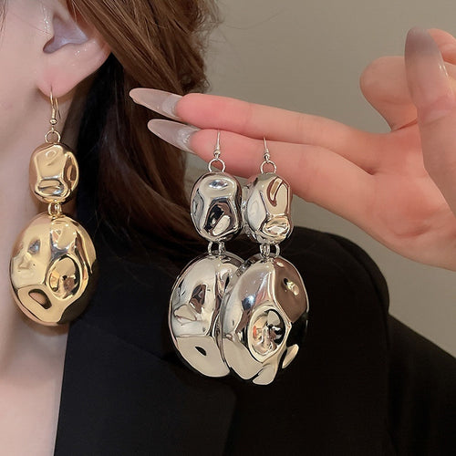 Statement Glossy Wrinkle Oval Iron Earrings And Collarbone Necklace Jewelry Set For Women