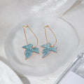 Bohemian Blue Maple Leaf Irregular Enamel Alloy Creative Sweet Fresh Long Drop Dangle Hook Earrings view 2