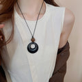 Ethnic Faux Leather Beaded Geometric Round Pendant Long Retro Collarbone Necklace view 3