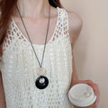 Ethnic Faux Leather Beaded Geometric Round Pendant Long Retro Collarbone Necklace view 4