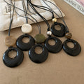 Ethnic Faux Leather Beaded Geometric Round Pendant Long Retro Collarbone Necklace view 2