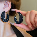 Polka Dot Fabric Wrapped Hoop Earrings With Silver Needles, Chic Geometric Round Design view 3