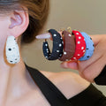 Polka Dot Fabric Wrapped Hoop Earrings With Silver Needles, Chic Geometric Round Design view 2