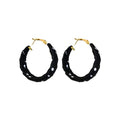 Polka Dot Fabric Wrapped Hoop Earrings With Silver Needles, Chic Geometric Round Design view 5