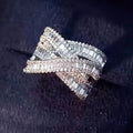 Women's Geometric Ring With Multi Layer Crossed Lines And Zircon Inlay, Engagement Gift Jewelry view 3