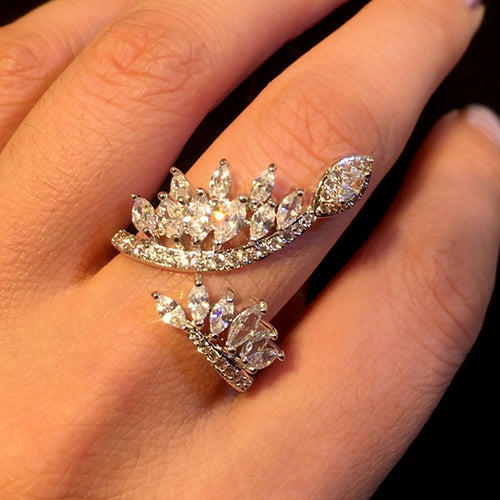 Fashion Simulated Diamond Vine Leaf Open Adjustable Ring For Women Elegant Jewelry